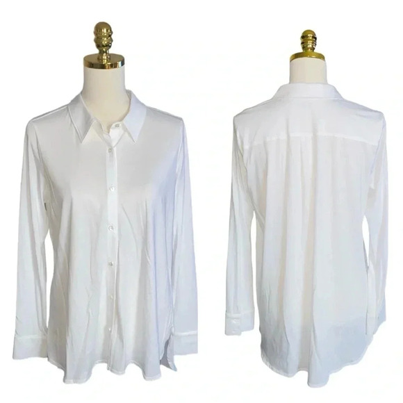 EILEEN FISHER | White Fine TENCEL Organic Cotton Jersey Collared Shirt Size SP - Picture 5 of 11